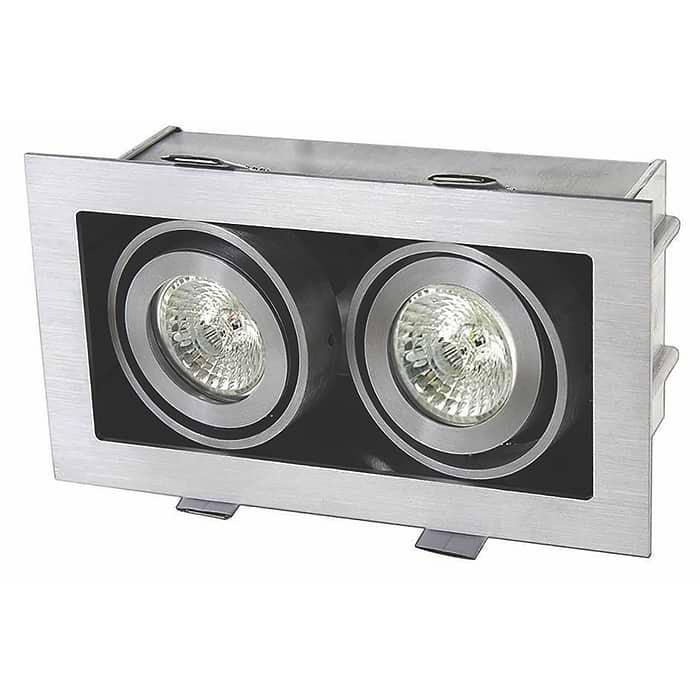 Inbouwspot - 2-lichts plafondspot - mat staal 2-lichts "Visq" rechthoekige dubbele spots - LED - GU10 - spots zijn kantelbaar - ART DELIGHT. De benodigde LED GU10 lichtbronnen zijn exclusief. Het materiaal is aluminium. De spot is 18 cm lang x 10 cm breed x 9 -5 cm hoog. De zaagmaat: 168x88mm - de inbouwdiepte: 95mm. De spot is dimbaar met een externe wanddimmer - niet inbegrepen.  - IBS R1011H