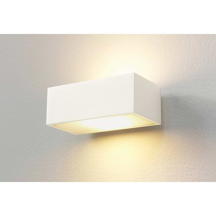 Buiten wandlamp of badkamer wandlamp - IP54 - wit "Eindhoven" LED - ART DELIGHT. Dimbare LED buiten wandlamp of voor op de badkamer. De lamp is voorzien van twee geïntegreerde LED lichtbronnen en schijnt het licht naar boven en naar beneden langs de muur. De afmeting is lxbxh: 13x8 -2x5 cm. Het materiaal is aluminium en glas.  - WL EINDH100 WI LED