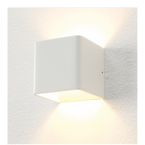 Wandlamp wit 1-lichts "Fulda" 10x10x10cm LED 6W 2700K 500lm - ART DELIGHT. Deze stijlvolle wandlamp schijnt het licht naar boven en naar beneden op de muur. De lamp is vierkant 10 cm. De lichtbron betreft geïntegreerd LED - LED 6W 2700K 540lm. Incl. driver GLP08WTR700-P. - WL FULDA WI