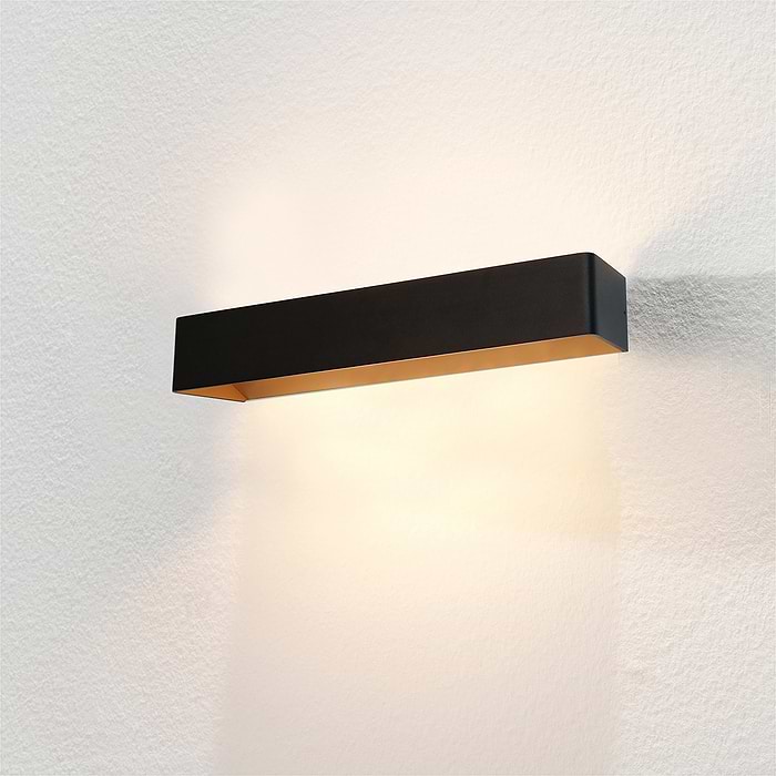 Wandlamp zwart-goud 2-lichts "Mainz XL" 50 cm breed - LED 2x 6 -3W 2700K 2 x 660lm - ART DELIGHT. Licht schijnt naar boven en naar beneden. Inclusief driver GLP12WTRG700-P. - WL MAINZ XL ZW-GO