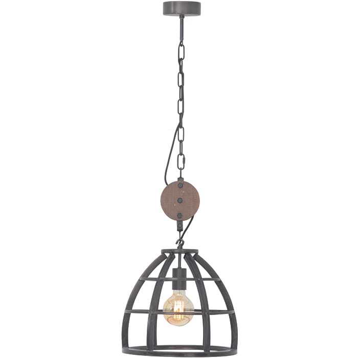 Industriële hanglamp 1-lichts 'Birdie'  35cm Zwart/ijzer/hout FREELIGHT - H 5210 Z