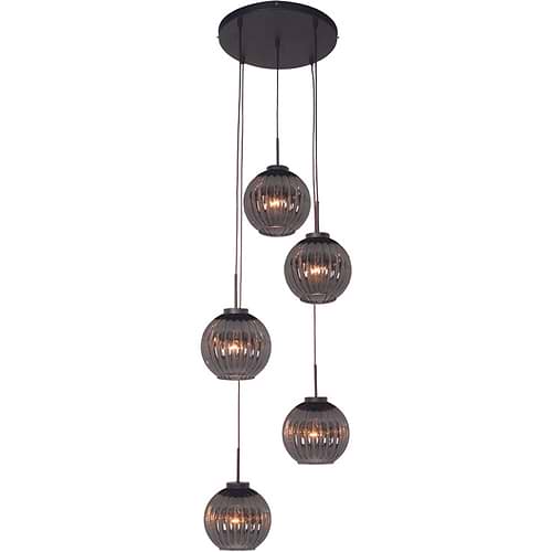 Hanglamp 'Zucca' 5-lichts Rond Zwart-Smoke Glas FREELIGHT - H 8805 SK