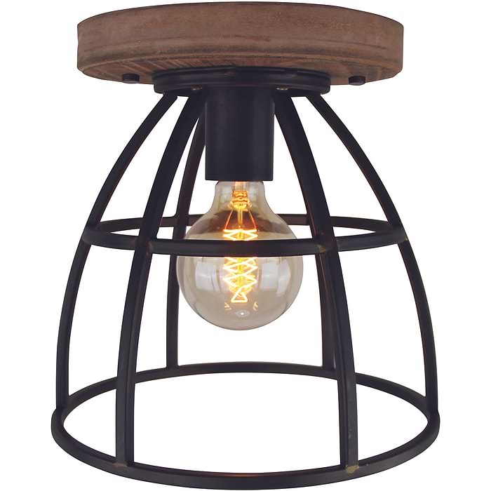 Industriële plafondlamp 'Birdie' Ø 30cm Zwart/IJzer/Hout FREELIGHT - PL 5934 Z