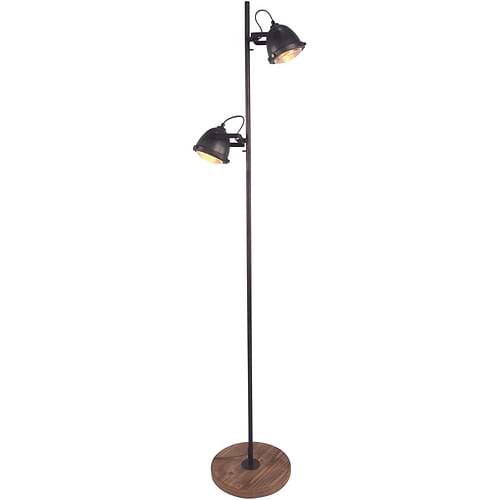 Industriële vloerlamp 'Woody' 2-lichts Zwart/Hout FREELIGHT - S 5152 Z
