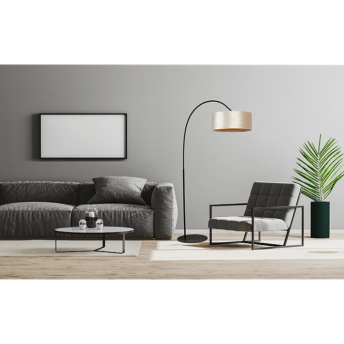 Vloerlamp Arch black - mat zwart - hoogte 183 cm - breedte 88 cm inclusief zandkleurige lampenkap - Artik sand 52/52/25 cm - uit/aan schakelaar - MASTERLIGHT
