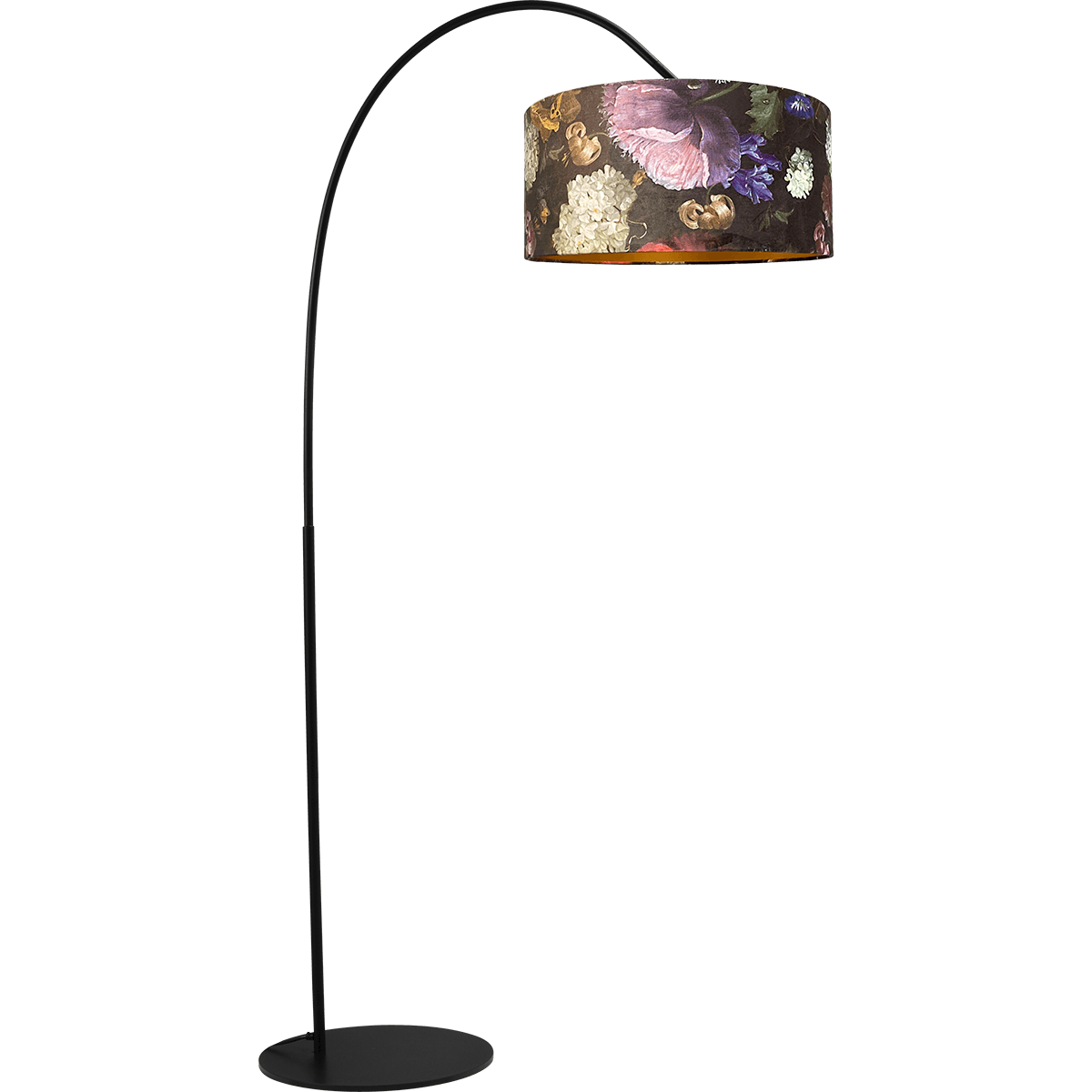Vloerlamp Arch black - mat zwart - hoogte 183 cm - breedte 88 cm inclusief lampenkap bloemenmotief - Artik flower 52/52/25 cm - uit/aan schakelaar - MASTERLIGHT