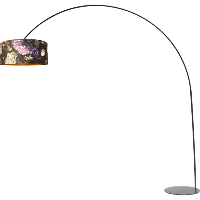 Vloerlamp - booglamp - Arch XXL matt black - mat zwart - hoogte 223 cm - breedte 217 cm - inclusief lampenkap met bloemenmotief - Artik flower 52/52/25 cm - uit/aan schakelaar - MASTERLIGHT
