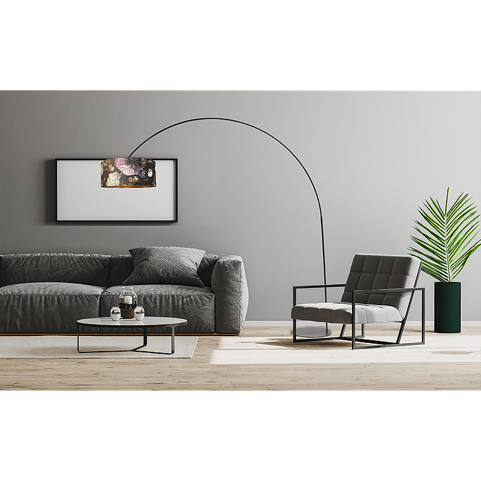 Vloerlamp - booglamp - Arch XXL matt black - mat zwart - hoogte 223 cm - breedte 217 cm - inclusief lampenkap met bloemenmotief - Artik flower 52/52/25 cm - uit/aan schakelaar - MASTERLIGHT