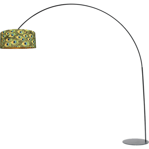 Vloerlamp - booglamp - Arch XXL matt black - mat zwart - hoogte 223 cm - breedte 217 cm - inclusief lampenkap met pauwenveren print - Artik peacock 52/52/25 cm - uit/aan schakelaar - MASTERLIGHT
