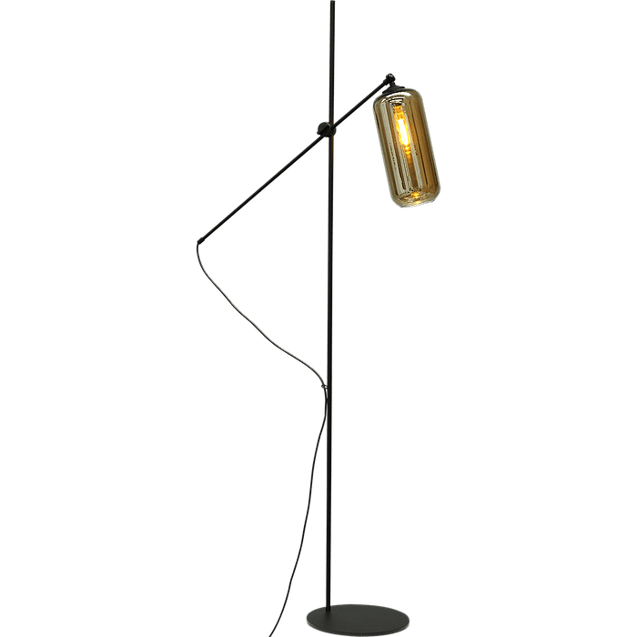 Vloerlamp Quinto 1-lichts hoogte 161cm mat zwart met zwarte glazen kap