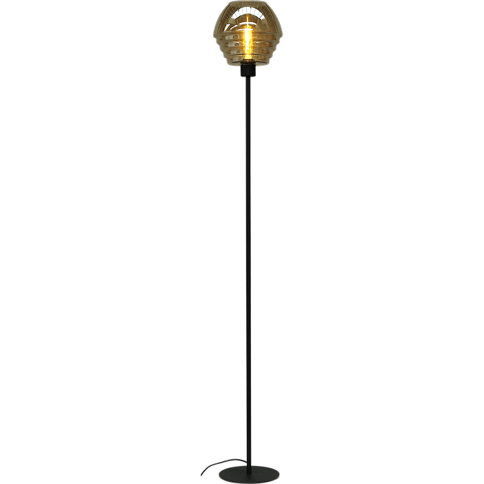 Vloerlamp Quinto 1-lichts zwart hoogte 155cm met zwarte glazen kap
