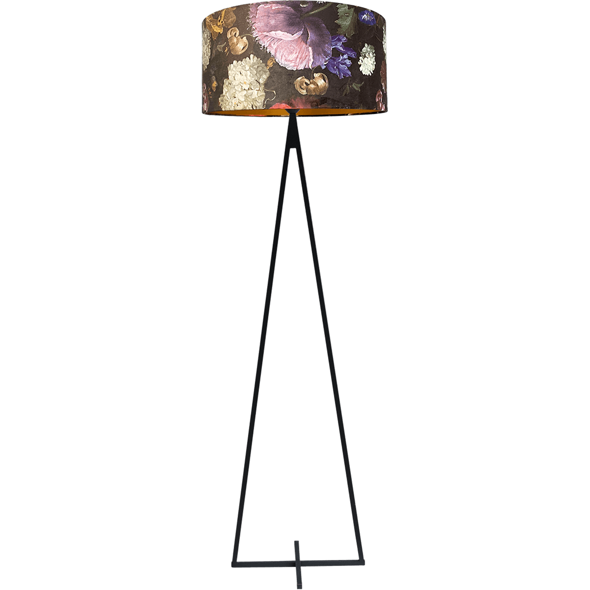 Vloerlamp Cross Triangle zwart structuur hoogte 158cm inclusief lampenkap met flowerenprint Artik flower 52/52/25 - MASTERLIGHT