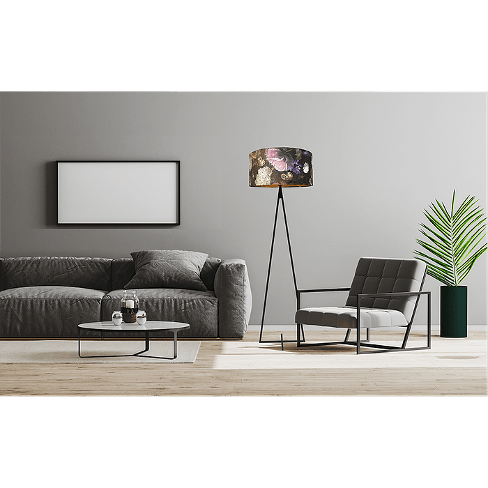Vloerlamp Cross Triangle zwart structuur hoogte 158cm inclusief lampenkap met flowerenprint Artik flower 52/52/25 - MASTERLIGHT