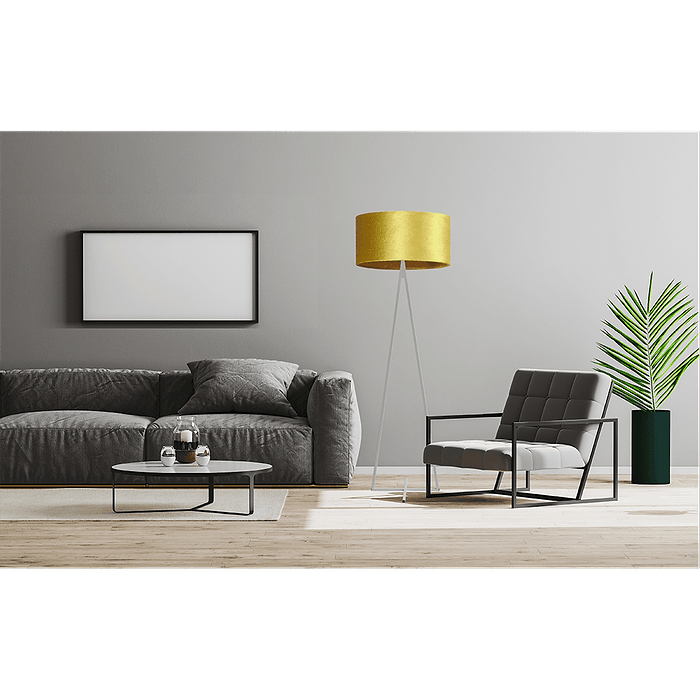 Vloerlamp Cross Triangle wit structuur hoogte 158cm inclusief gele lampenkap Artik oker 52/52/25 - MASTERLIGHT