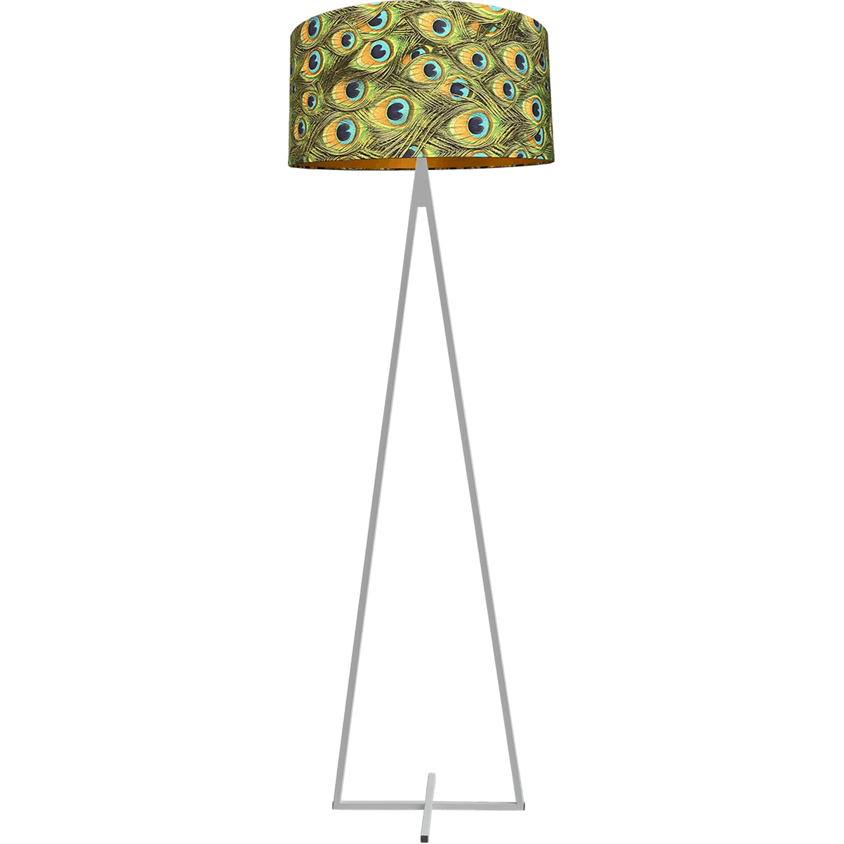 Vloerlamp Cross Triangle wit structuur hoogte 158cm inclusief lampenkap met peacockenveren print Artik peacock 52/52/25 - MASTERLIGHT