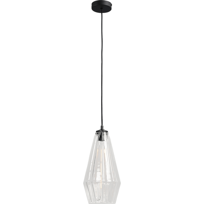 Hanglamp Diamond mat zwart 1-lichts kabel 150cm - glas doorzichtig Ø18x36cm - MASTERLIGHT