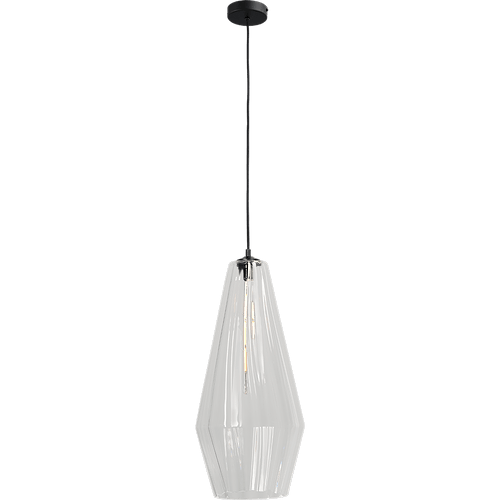 Hanglamp Diamond mat zwart 1-lichts kabel 150cm - glas doorzichtig Ø27x60cm - MASTERLIGHT