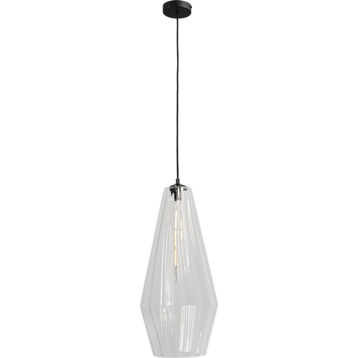 Hanglamp Diamond mat zwart 1-lichts kabel 150cm - glas doorzichtig Ø27x60cm - MASTERLIGHT