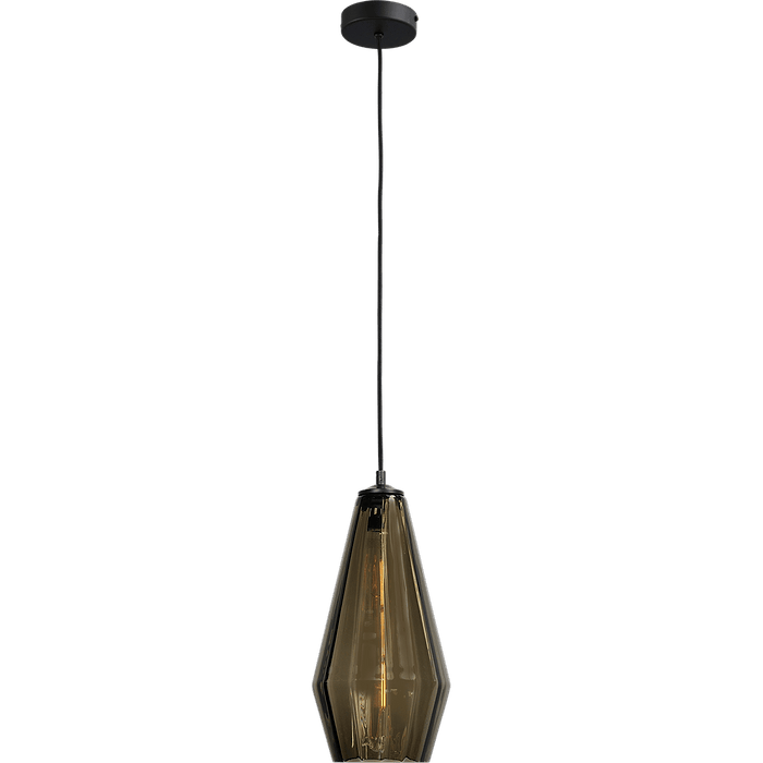 Hanglamp Diamond mat zwart 1-lichts kabel 150cm - glas smoke 18x36cm - MASTERLIGHT