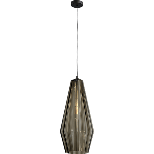 Hanglamp Diamond mat zwart 1-lichts kabel 150cm - glas smoke Ø27x60cm - MASTERLIGHT