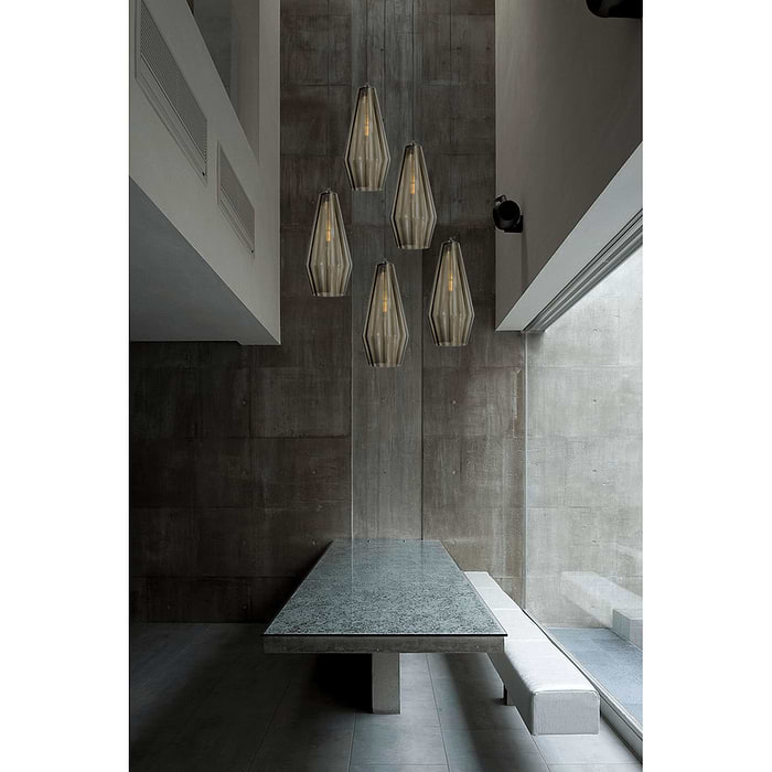 Hanglamp Diamond mat zwart 1-lichts kabel 150cm - glas smoke Ø27x60cm - MASTERLIGHT