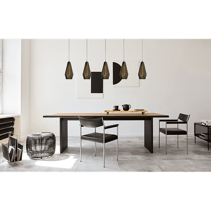 Hanglamp Diamond 5-lichts mat zwart 160x8cm - glas smoke Ø18x36cm - kabel zwart pvc 150cm - MASTERLIGHT