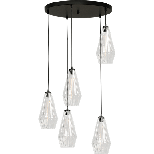 Hanglamp Diamond 5-lichts mat zwart Ø50cm - glas doorzichtig Ø18+36cm - zwarte pvc kabel 350cm - MASTERLIGHT