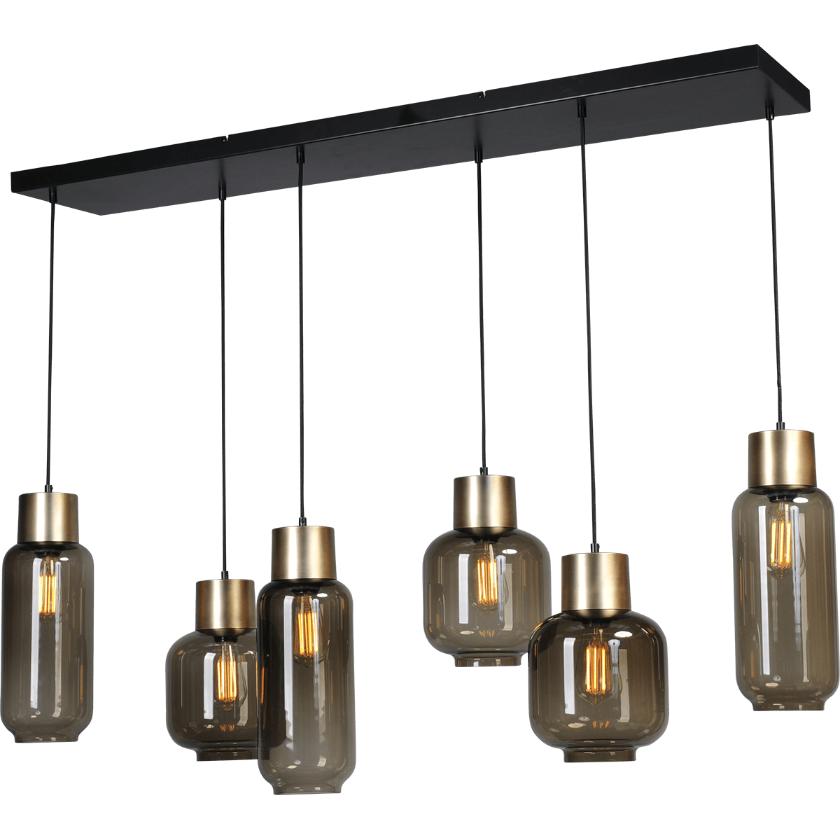 Hanglamp "Lett" mat goud 6-lichts beam zwart 130x25cm