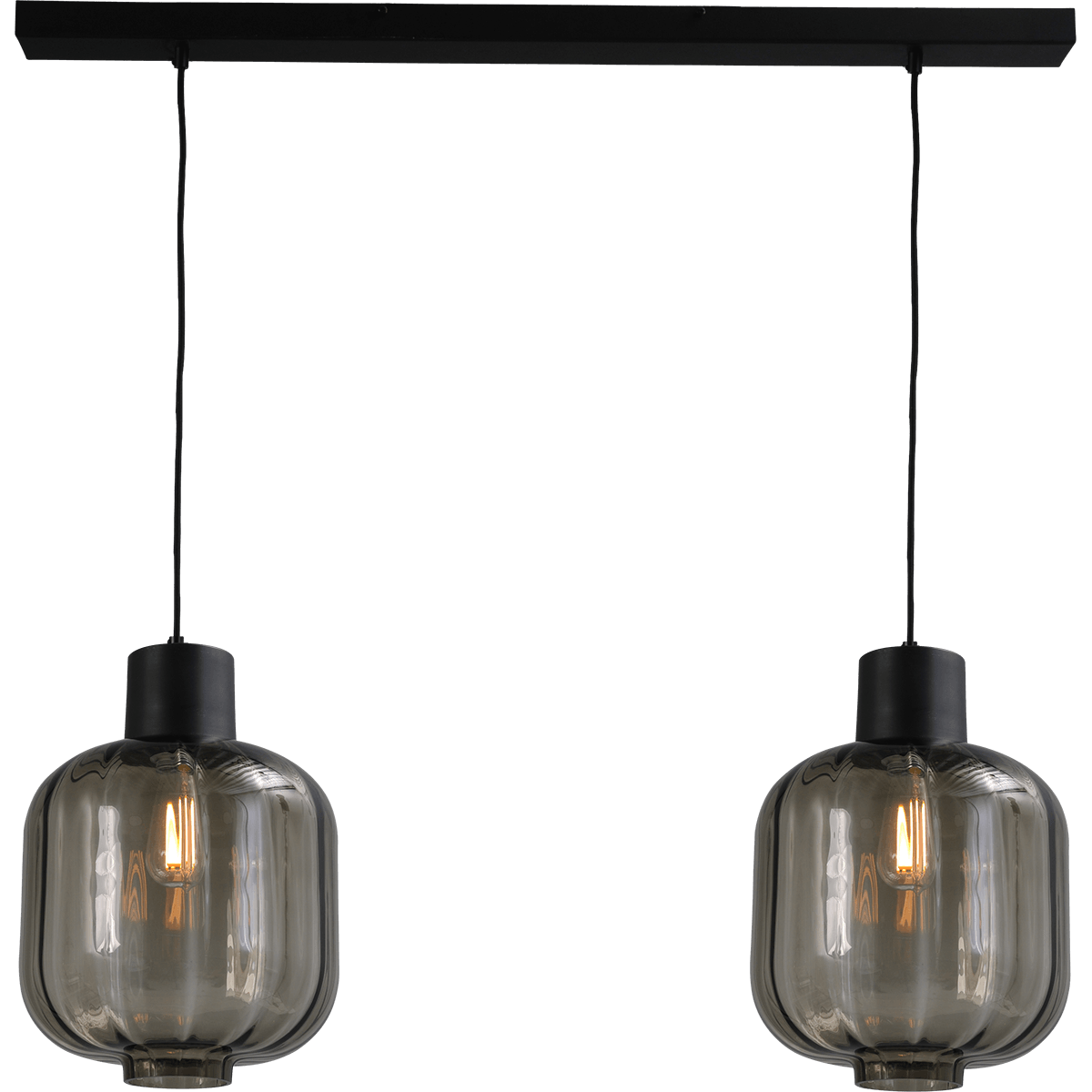 fusie Matroos Vuil Hanglamp "Lett Rib" zwart 2-lichts beam 100x8cm, glas 280x280mm,  MASTERLIGHT - 2161-05-05-28-100-2 - Webo Verlichting