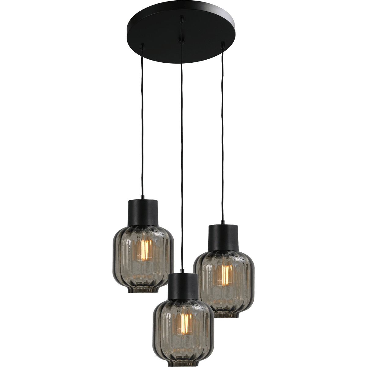 Hanglamp "Lett Rib" zwart 3-lichts doorsnede 35cm