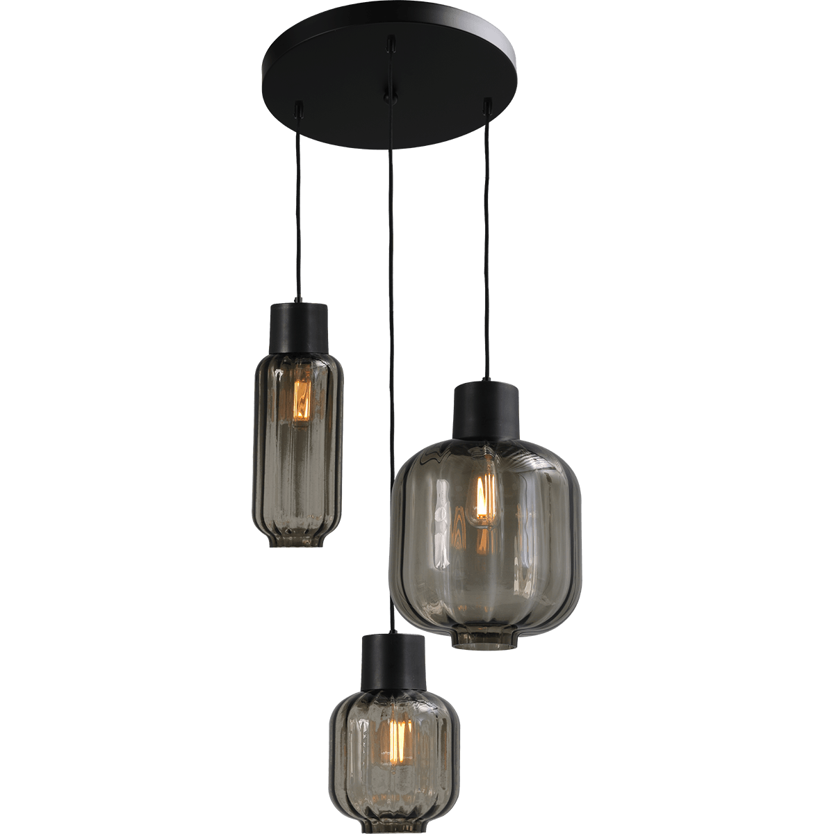 Hanglamp "Lett Rib" zwart 3-lichts doorsnede 35cm