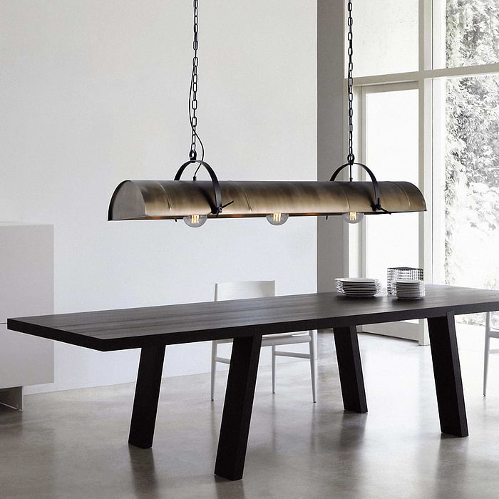 aan balk zwart 100x8cm zwarte ketting lichtpunten 20 cm van uiteinde en midden van balk - MASTERLIGHT - INDUSTRIA