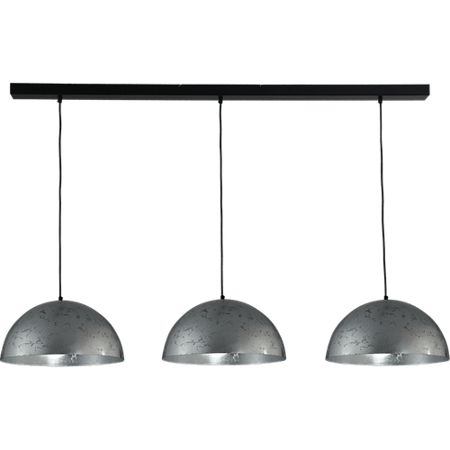 Hanglamp Larino 3-lichts Ø40cm bladzilveren/bladzilveren - plafondplaat zwart - 130x8cm - zwarte pvc kabel 150cm - MASTERLIGHT
