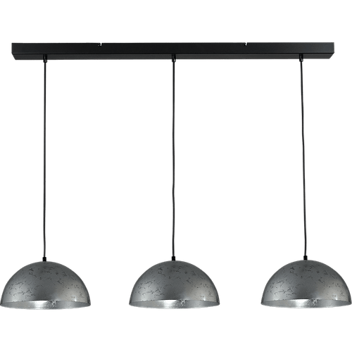 Hanglamp Larino 3-lichts Ø30cm bladzilveren/bladzilveren - plafondplaat zwart - 100x8cm - zwarte pvc kabel 150cm - MASTERLIGHT