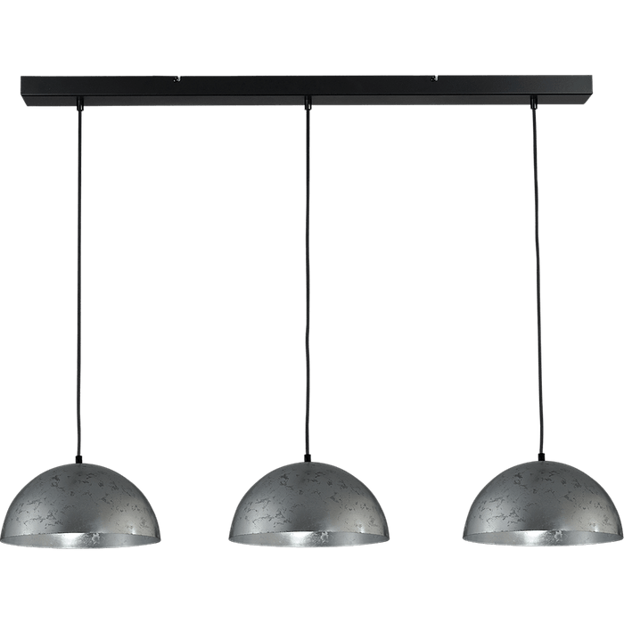 Hanglamp Larino 3-lichts Ø30cm bladzilveren/bladzilveren - plafondplaat zwart - 100x8cm - zwarte pvc kabel 150cm - MASTERLIGHT