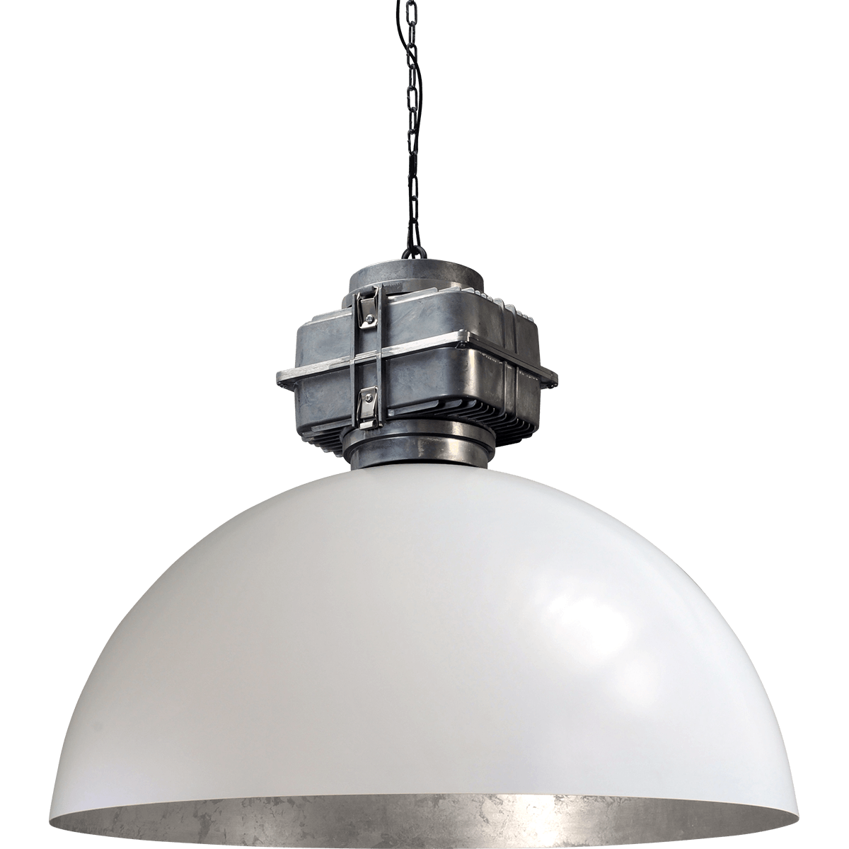 Industriële hanglamp Larino Ø80cm wit buitenkant