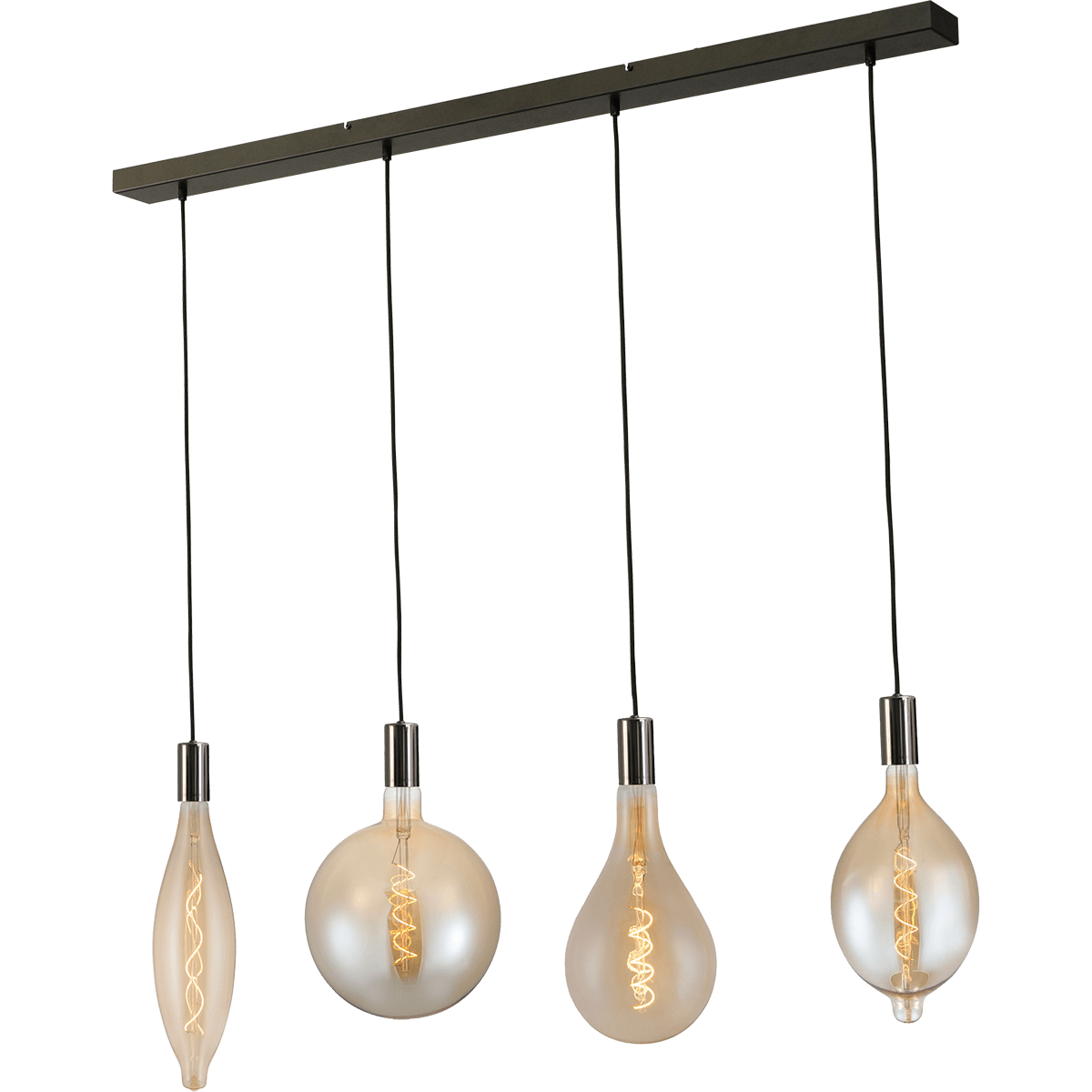 Hanglamp Tessi 4-lichts zwart chrome 130x8cm