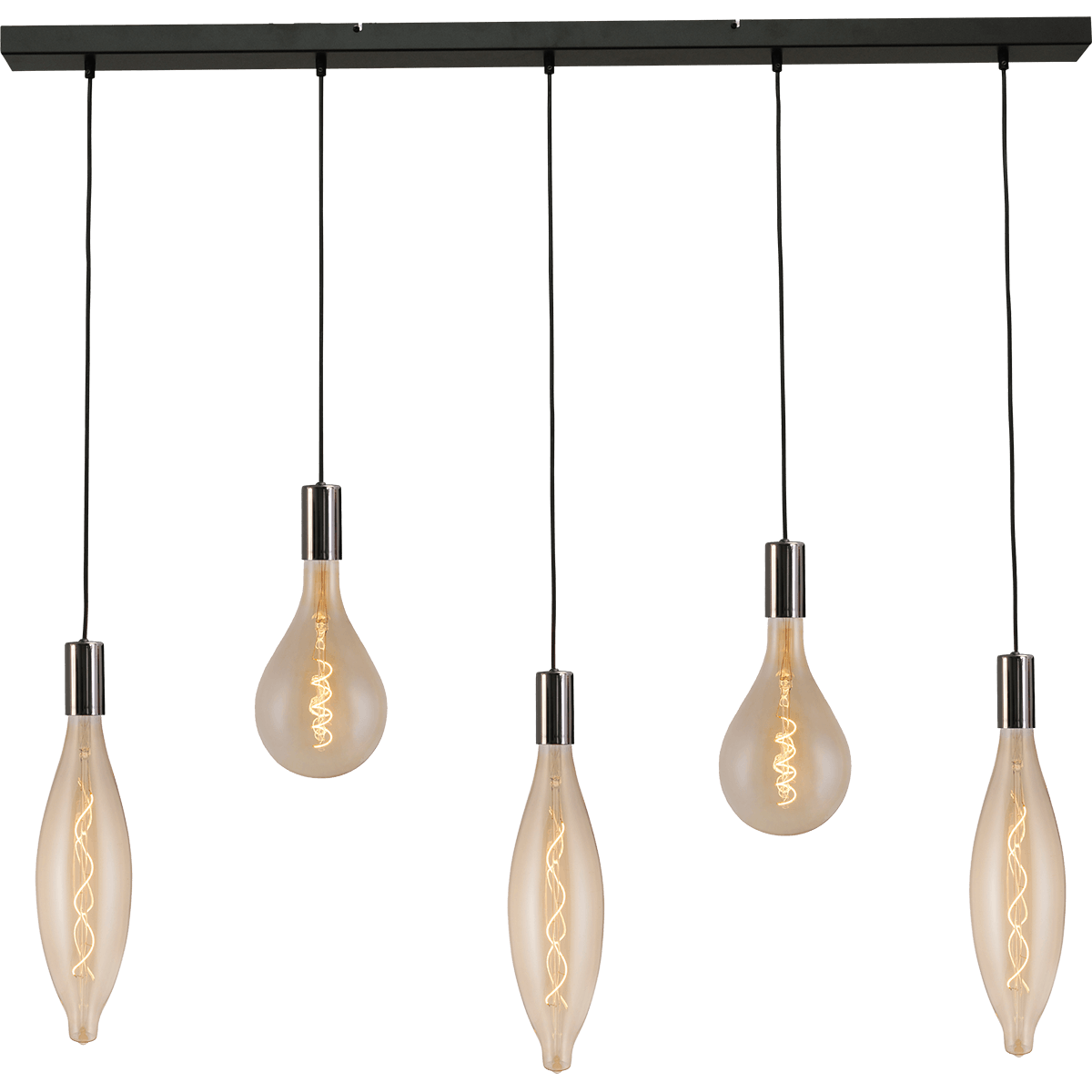 Hanglamp Tessi 5-lichts zwart chrome 130x8cm