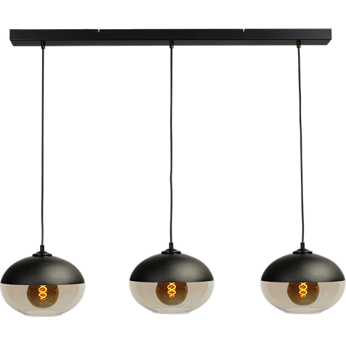 Hanglamp Opaco 3-lichts mat zwart 100x8cm 3x glas smoke Ø25x17cm - MASTERLIGHT