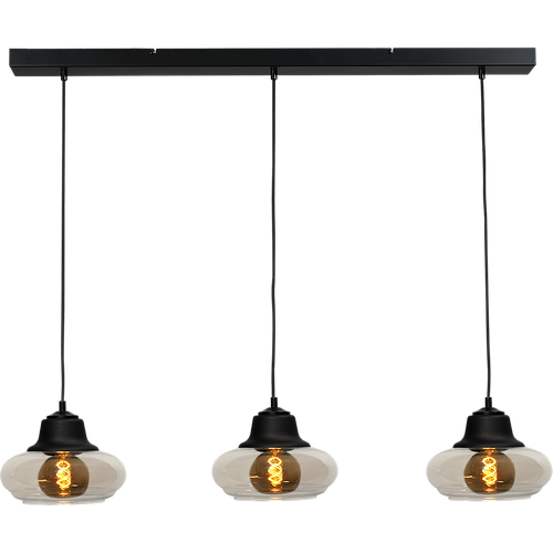 Hanglamp Opaco 3-lichts mat zwart 100x8cm 3x glas smoke Ø21x17cm - MASTERLIGHT