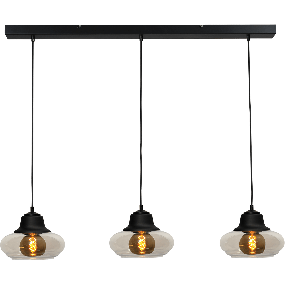 Hanglamp Opaco 3-lichts mat zwart 100x8cm 3x glas smoke Ø21x17cm - MASTERLIGHT