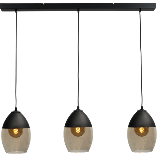 Hanglamp Opaco 3-lichts mat zwart 100x8cm 3x glas smoke Ø19x26cm - MASTERLIGHT
