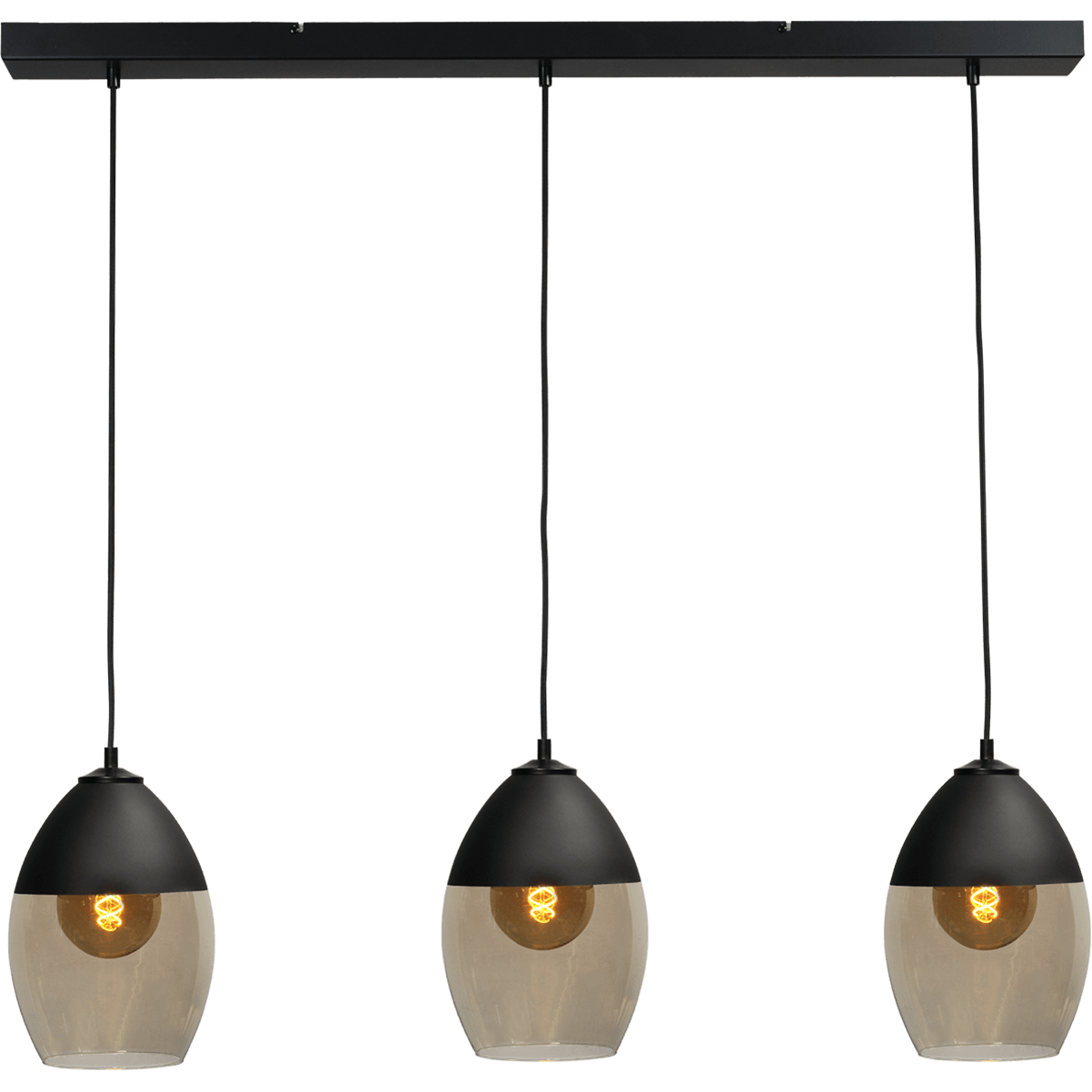 Hanglamp Opaco 3-lichts mat zwart 100x8cm 3x glas smoke Ø19x26cm - MASTERLIGHT