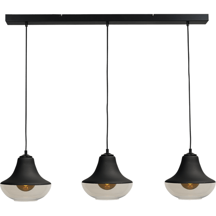 Hanglamp Opaco 3-lichts mat zwart 100x8cm 3x glas smoke Ø24x20cm - MASTERLIGHT
