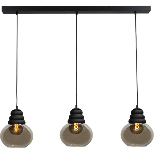 Hanglamp Opaco 3-lichts mat zwart 100x8cm 3x glas smoke Ø21x24cm - MASTERLIGHT