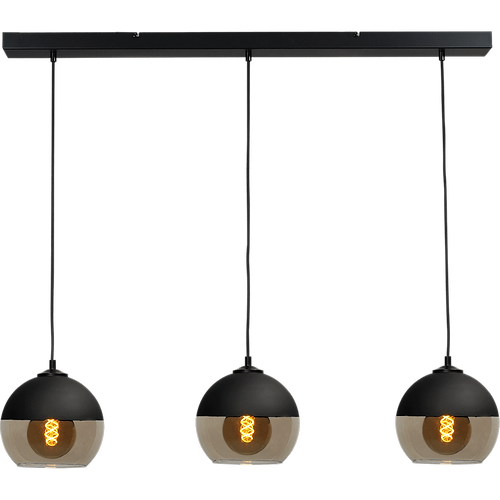 Hanglamp Opaco 3-lichts mat zwart 100x8cm 3x glas smoke Ø20x20cm - MASTERLIGHT