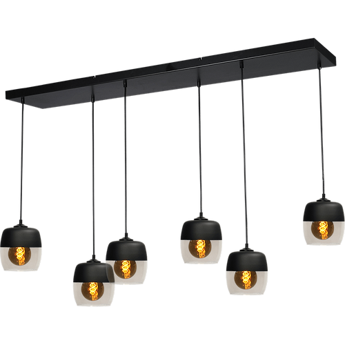 Hanglamp Opaco 6-lichts mat zwart 130x25cm 6x glas smoke Ø21x17cm - MASTERLIGHT