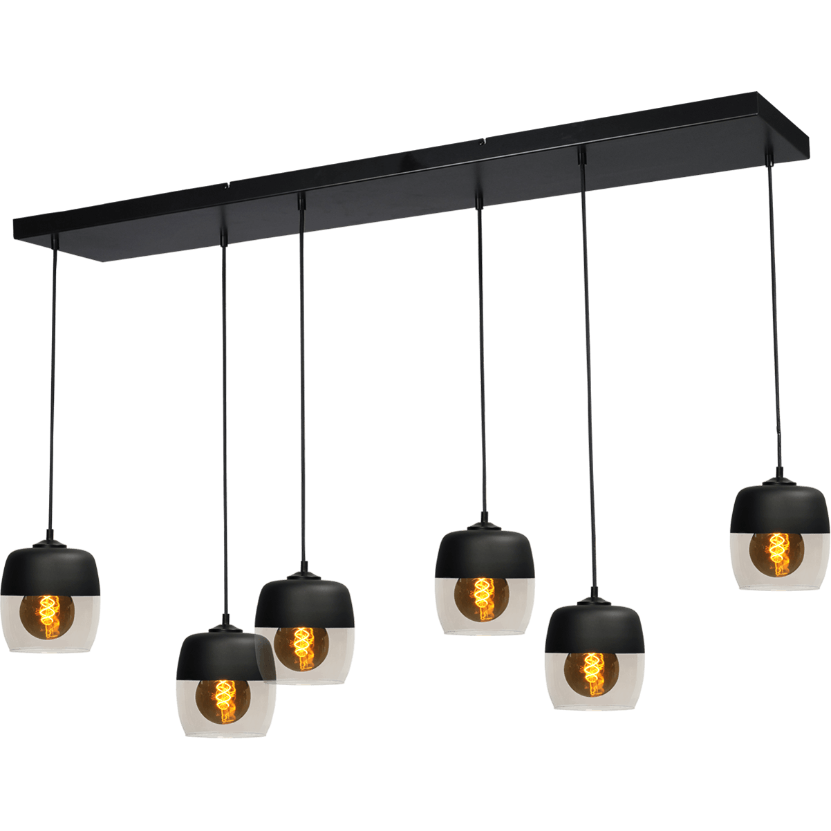 Hanglamp Opaco 6-lichts mat zwart 130x25cm 6x glas smoke Ø21x17cm - MASTERLIGHT