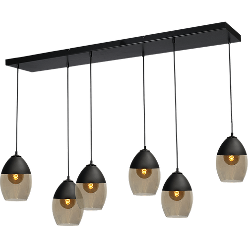 Hanglamp Opaco 6-lichts mat zwart 130x25cm 6x glas smoke Ø19x26cm - MASTERLIGHT