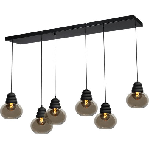 Hanglamp Opaco 6-lichts mat zwart 130x25cm 6x glas smoke Ø21x24cm - MASTERLIGHT
